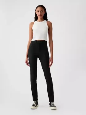 Pantaloni skinny a vita alta in maglia doppia