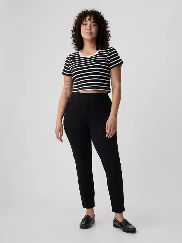 Pantaloni skinny a vita alta in maglia doppia