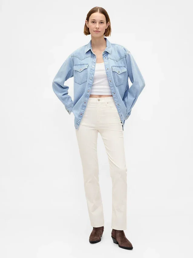 Pantaloni slim dritti in velluto a coste a vita alta stile anni ’90