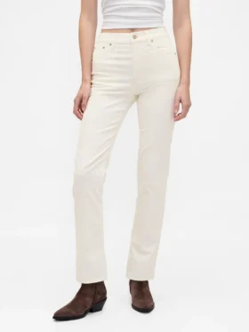 Pantaloni slim dritti in velluto a coste a vita alta stile anni ’90