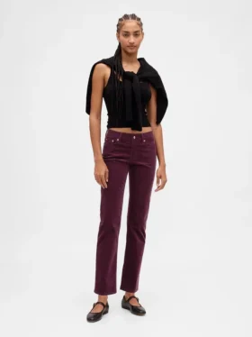 Pantaloni slim dritti in velluto a coste a vita bassa in stile anni ’90