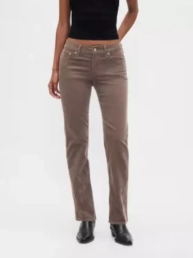 Pantaloni slim dritti in velluto a coste a vita bassa in stile anni ’90