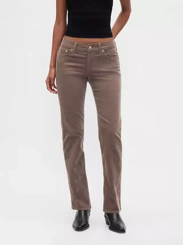 Pantaloni slim dritti in velluto a coste a vita bassa in stile anni ’90