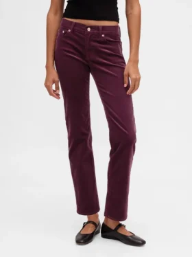 Pantaloni slim dritti in velluto a coste a vita bassa in stile anni ’90