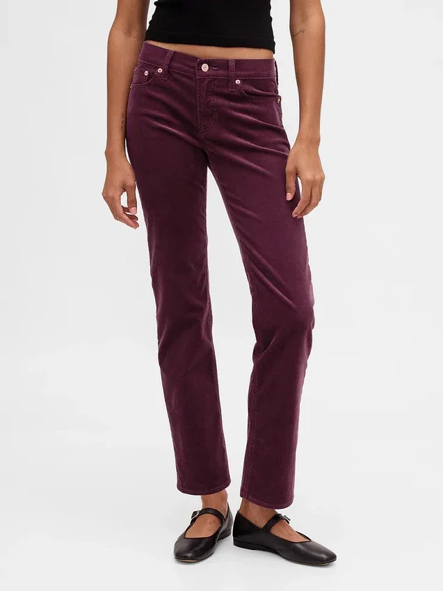 Pantaloni slim dritti in velluto a coste a vita bassa in stile anni ’90