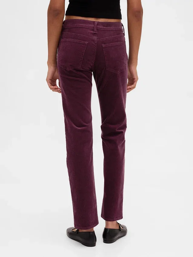 Pantaloni slim dritti in velluto a coste a vita bassa in stile anni ’90