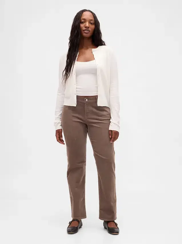 Pantaloni slim dritti in velluto a coste a vita bassa in stile anni ’90