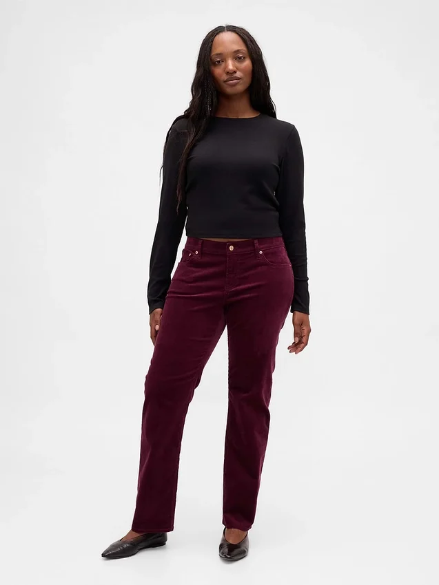 Pantaloni slim dritti in velluto a coste a vita bassa in stile anni ’90