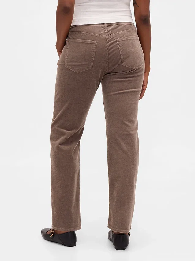 Pantaloni slim dritti in velluto a coste a vita bassa in stile anni ’90