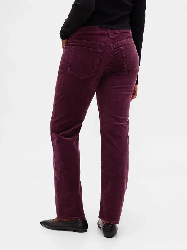 Pantaloni slim dritti in velluto a coste a vita bassa in stile anni ’90