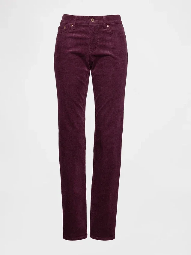 Pantaloni slim dritti in velluto a coste a vita bassa in stile anni ’90