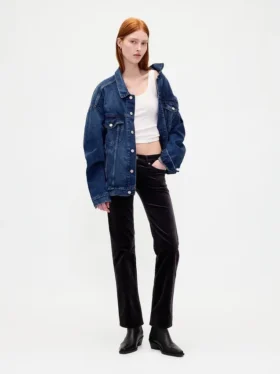Pantaloni slim dritti in velluto a vita bassa in stile anni ’90