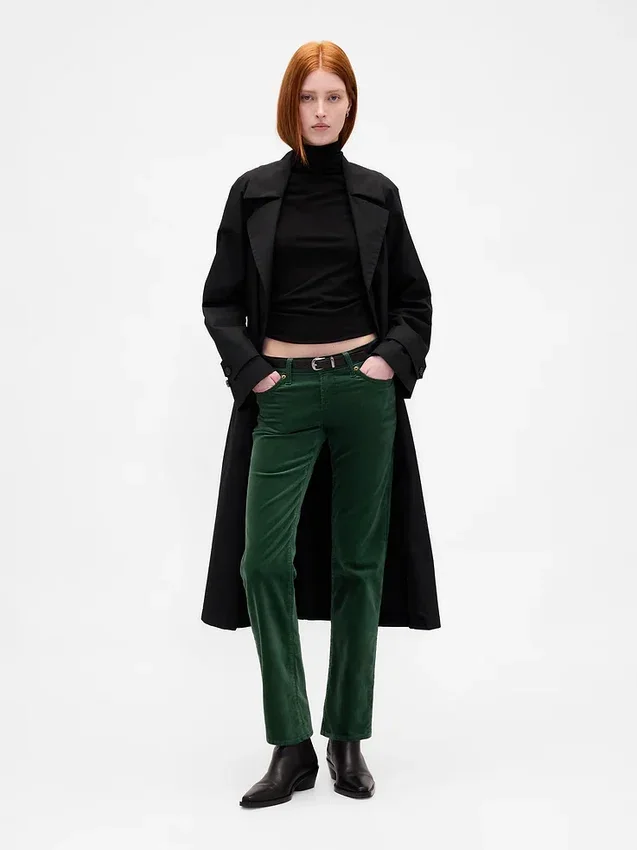 Pantaloni slim dritti in velluto a vita bassa in stile anni ’90