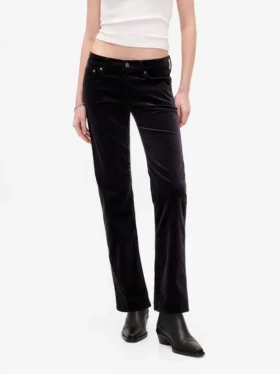 Pantaloni slim dritti in velluto a vita bassa in stile anni ’90