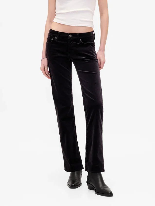 Pantaloni slim dritti in velluto a vita bassa in stile anni ’90