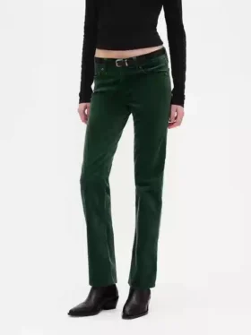 Pantaloni slim dritti in velluto a vita bassa in stile anni ’90