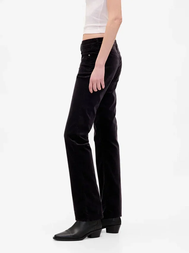 Pantaloni slim dritti in velluto a vita bassa in stile anni ’90