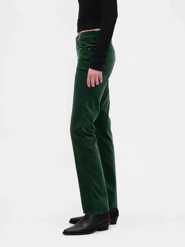 Pantaloni slim dritti in velluto a vita bassa in stile anni ’90