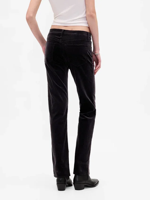 Pantaloni slim dritti in velluto a vita bassa in stile anni ’90