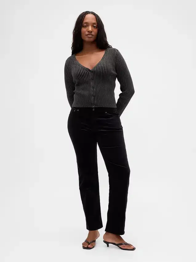 Pantaloni slim dritti in velluto a vita bassa in stile anni ’90