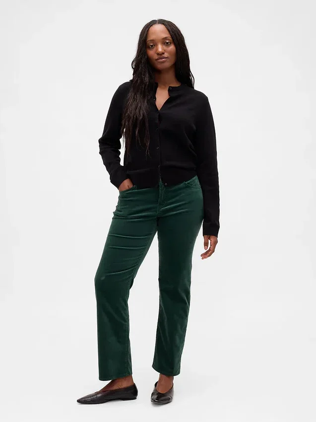Pantaloni slim dritti in velluto a vita bassa in stile anni ’90