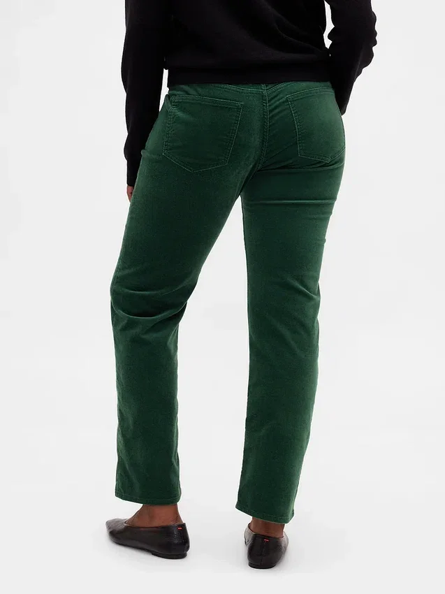 Pantaloni slim dritti in velluto a vita bassa in stile anni ’90