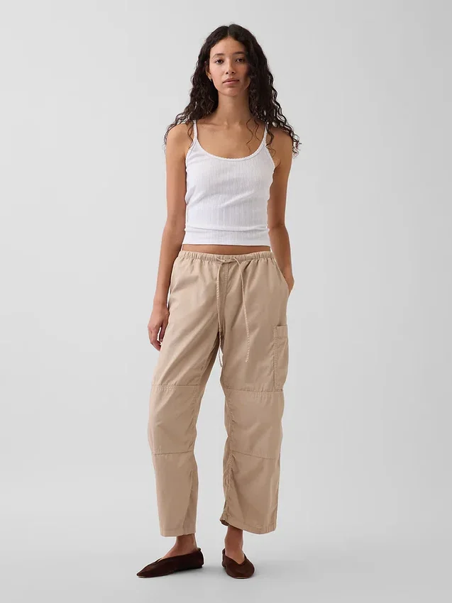 Pantaloni utility a gamba a botte in twill a vita media