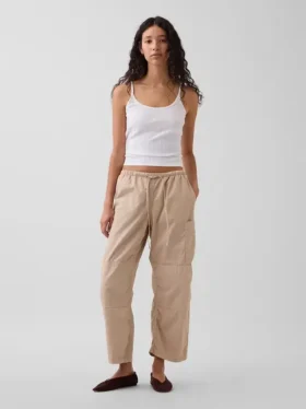 Pantaloni utility a gamba a botte in twill a vita media