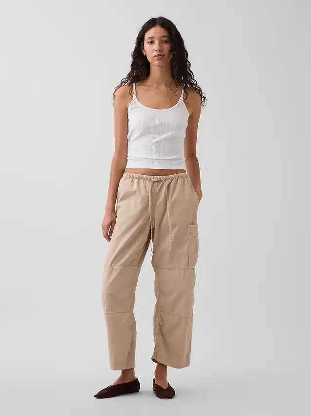 Pantaloni utility a gamba a botte in twill a vita media