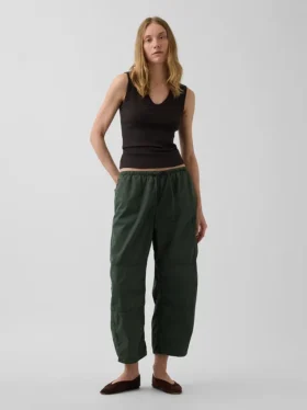 Pantaloni utility a gamba a botte in twill a vita media