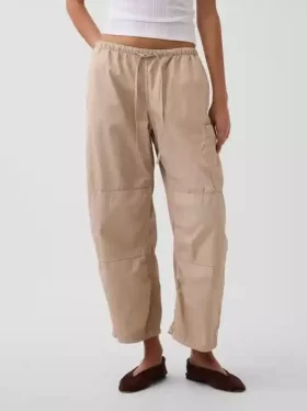 Pantaloni utility a gamba a botte in twill a vita media