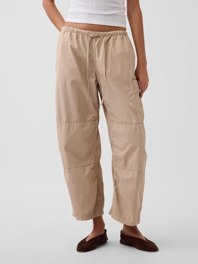 Pantaloni utility a gamba a botte in twill a vita media