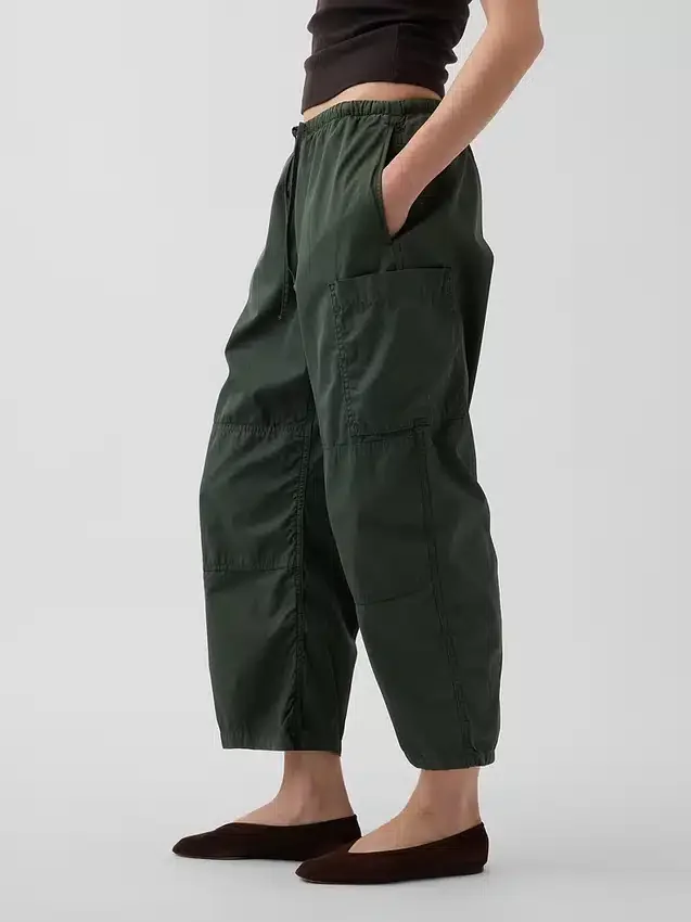 Pantaloni utility a gamba a botte in twill a vita media