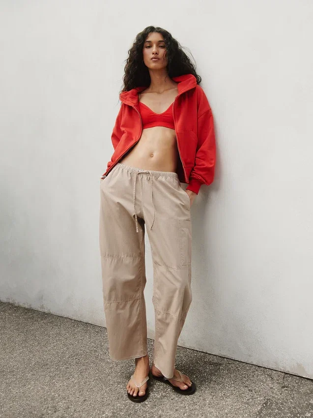 Pantaloni utility a gamba a botte in twill a vita media