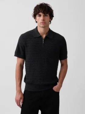 Polo in maglia testurizzata con zip