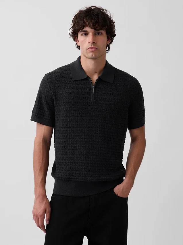 Polo in maglia testurizzata con zip