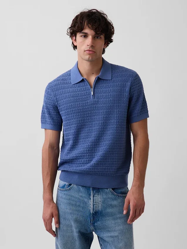 Polo in maglia testurizzata con zip