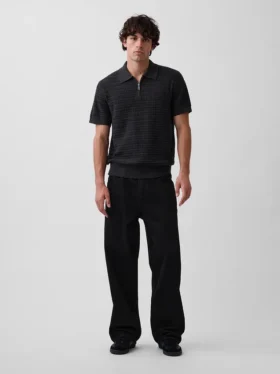 Polo in maglia testurizzata con zip