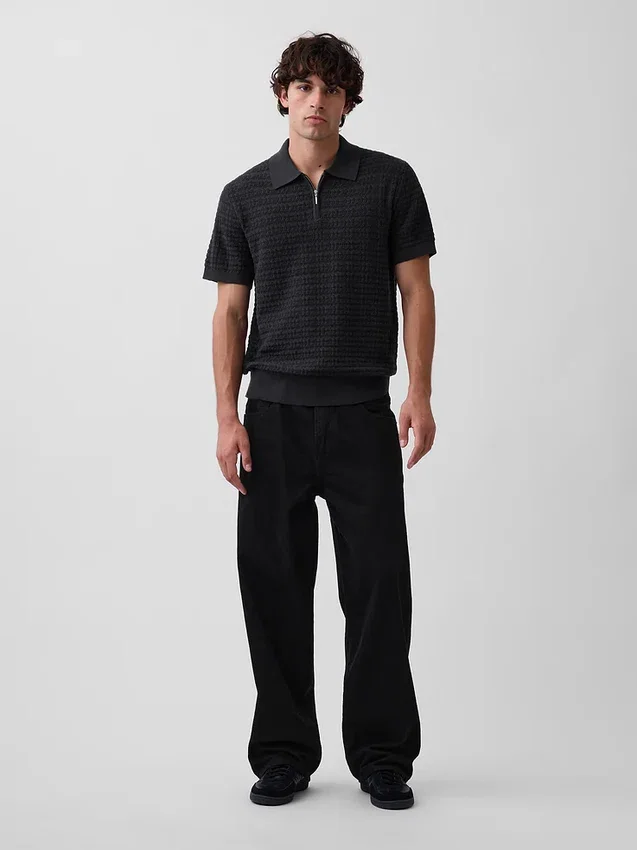 Polo in maglia testurizzata con zip