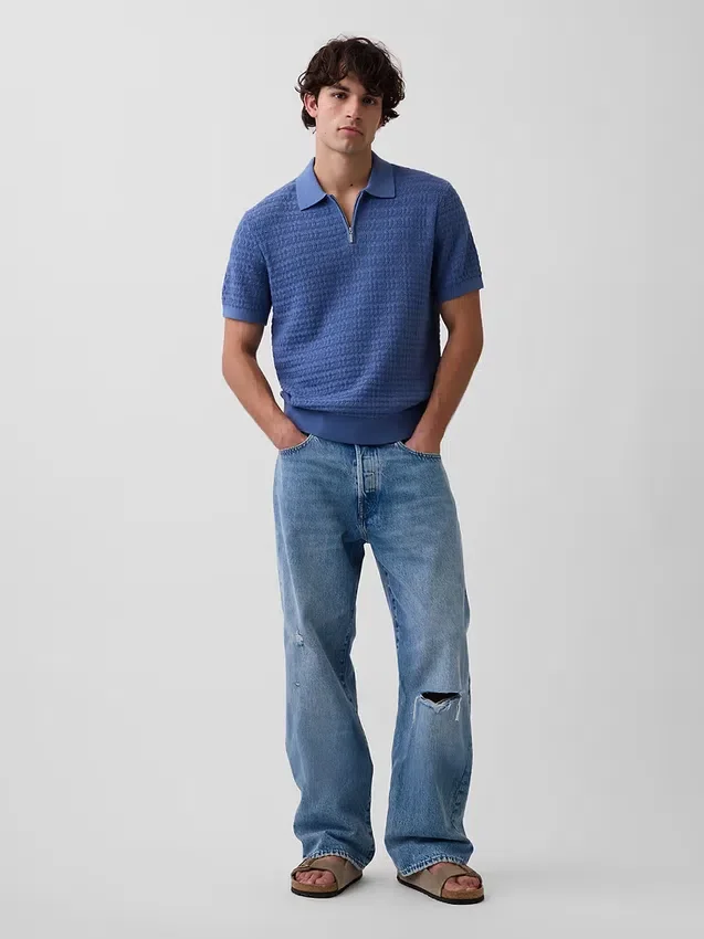 Polo in maglia testurizzata con zip
