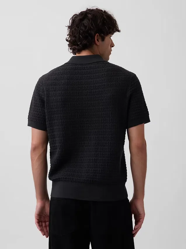 Polo in maglia testurizzata con zip