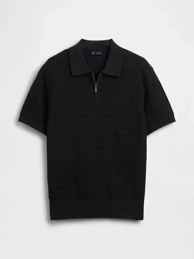 Polo in maglia testurizzata con zip
