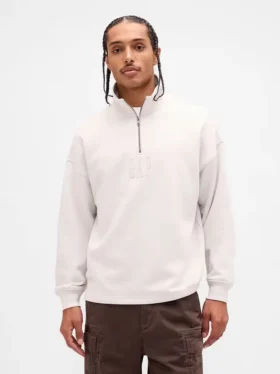 Pullover oversize pesante con logo e chiusura a un quarto di zip