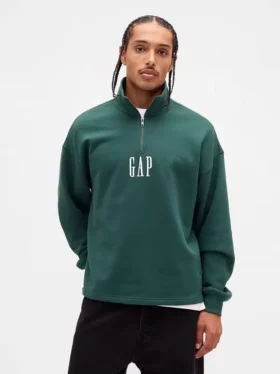 Pullover oversize pesante con logo e chiusura a un quarto di zip