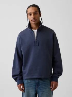 Pullover oversize pesante con logo e chiusura a un quarto di zip