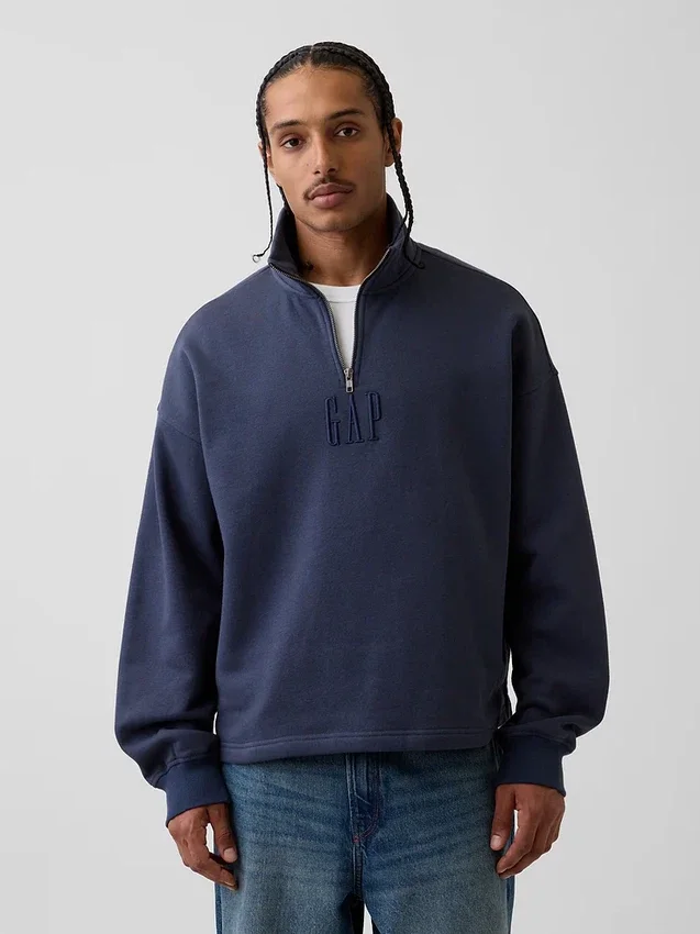 Pullover oversize pesante con logo e chiusura a un quarto di zip