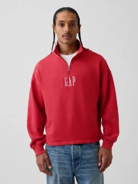 Pullover oversize pesante con logo e chiusura a un quarto di zip