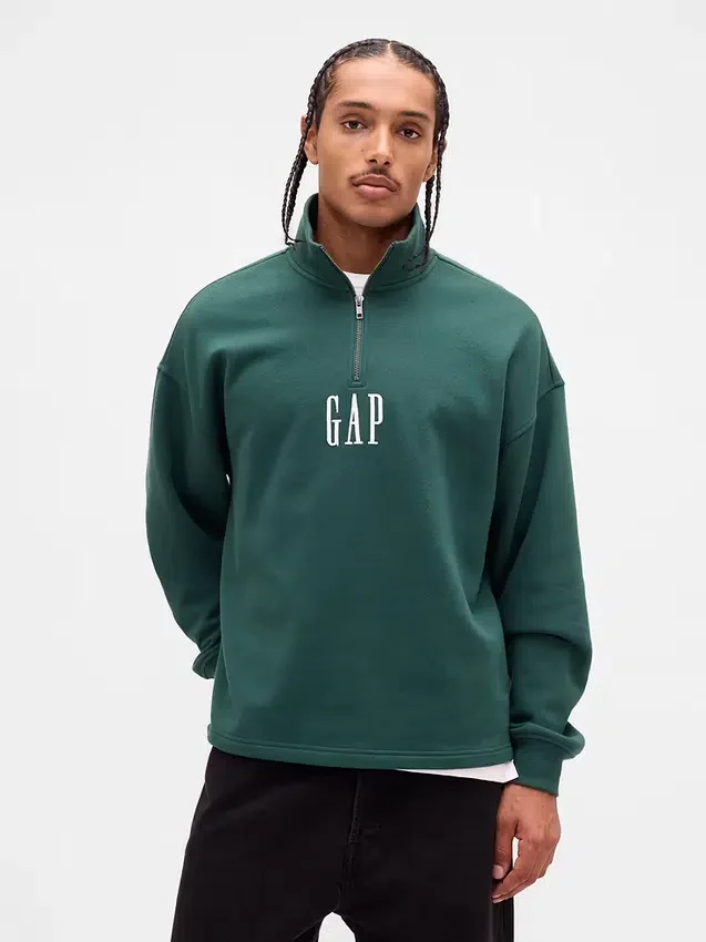 Pullover oversize pesante con logo e chiusura a un quarto di zip