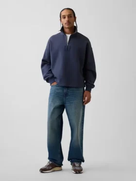 Pullover oversize pesante con logo e chiusura a un quarto di zip
