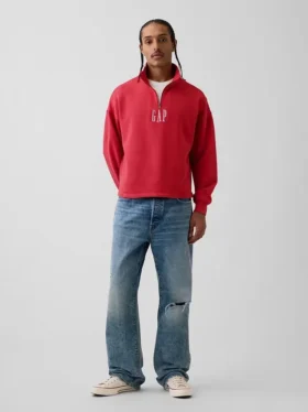 Pullover oversize pesante con logo e chiusura a un quarto di zip